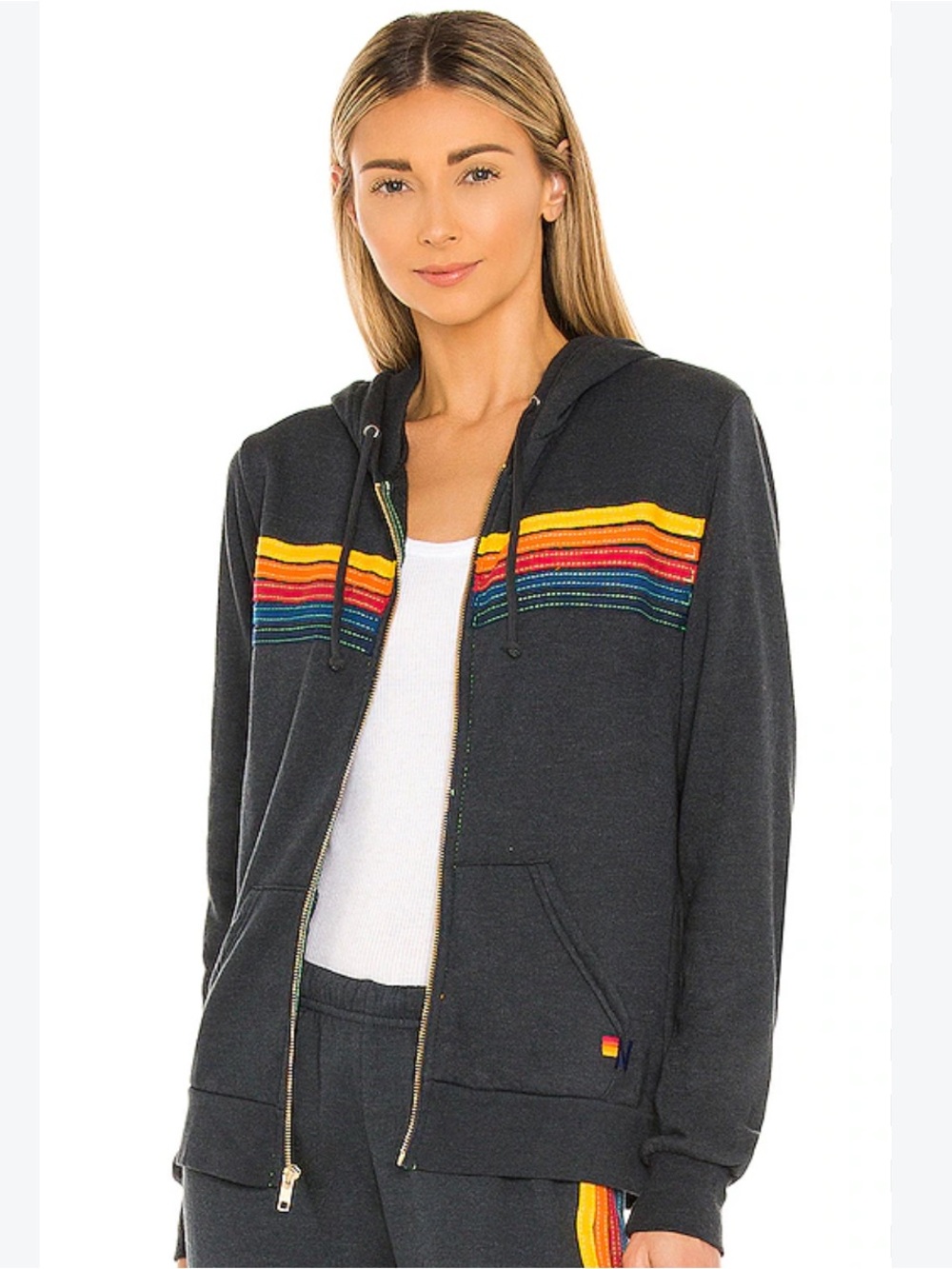 AVIATOR NATION WOMENS 5-STRIPE SWEATER, SIZE XS, CHARCOAL
